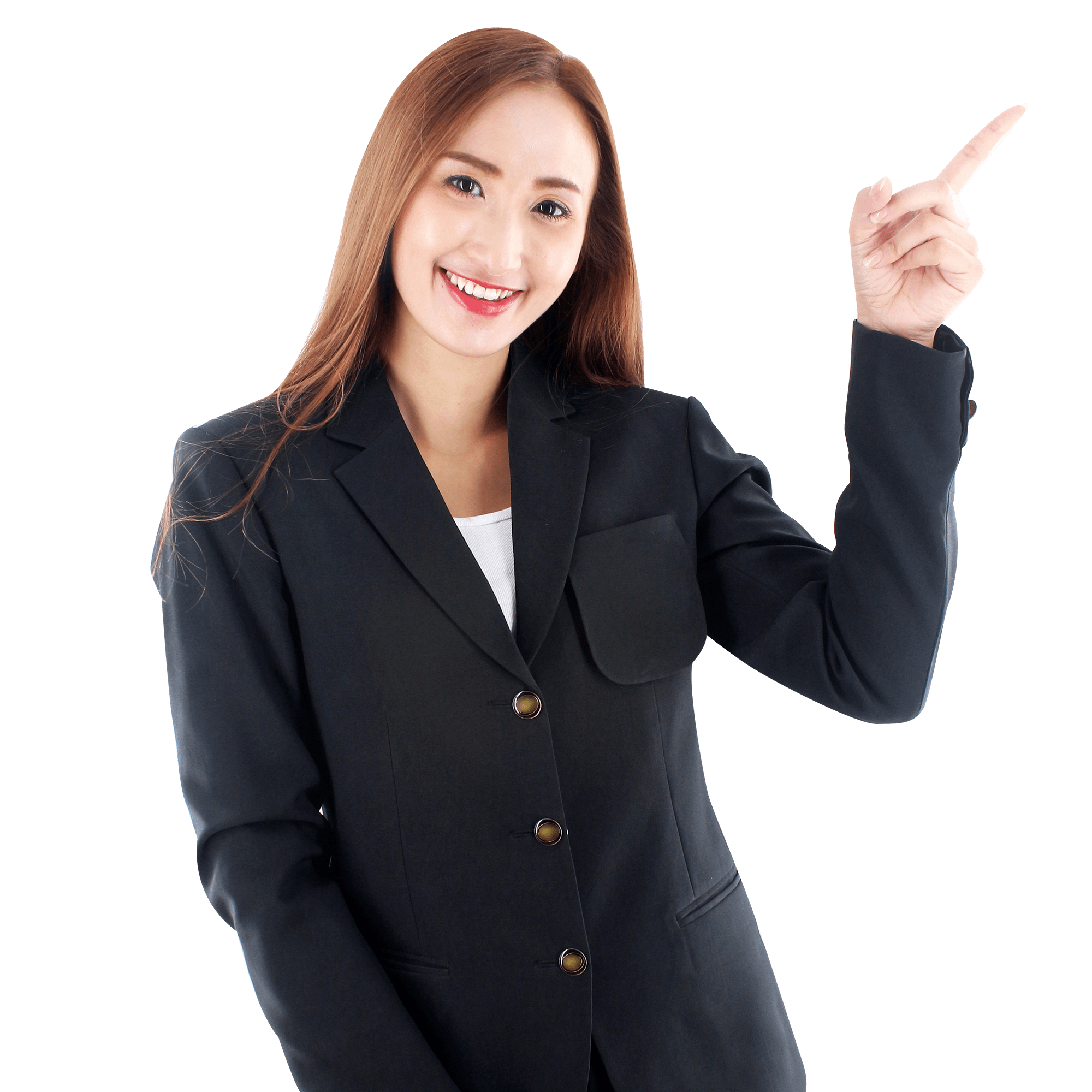 picture of a woman pointing at the show case